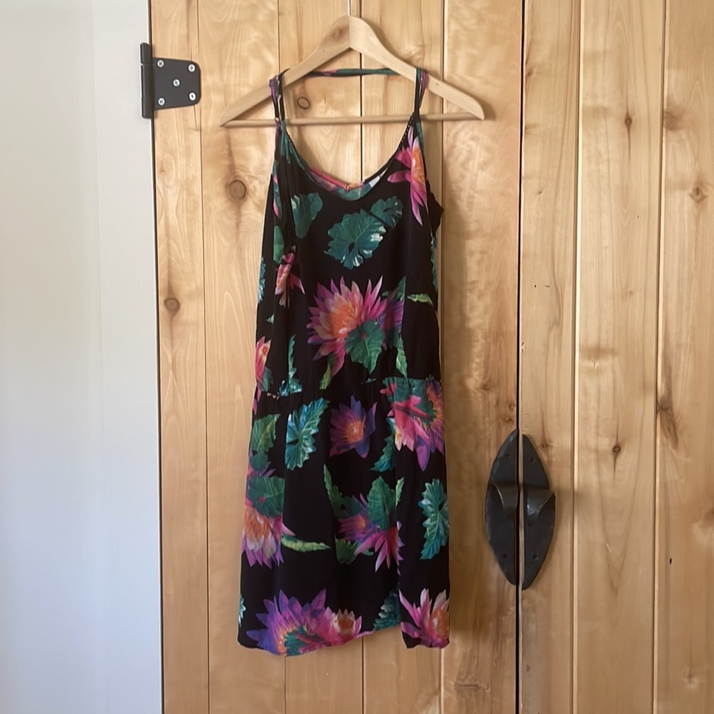 HERING BRAZIL / Sleeveless Dress / Floral Botanical / Black Purple Green / M